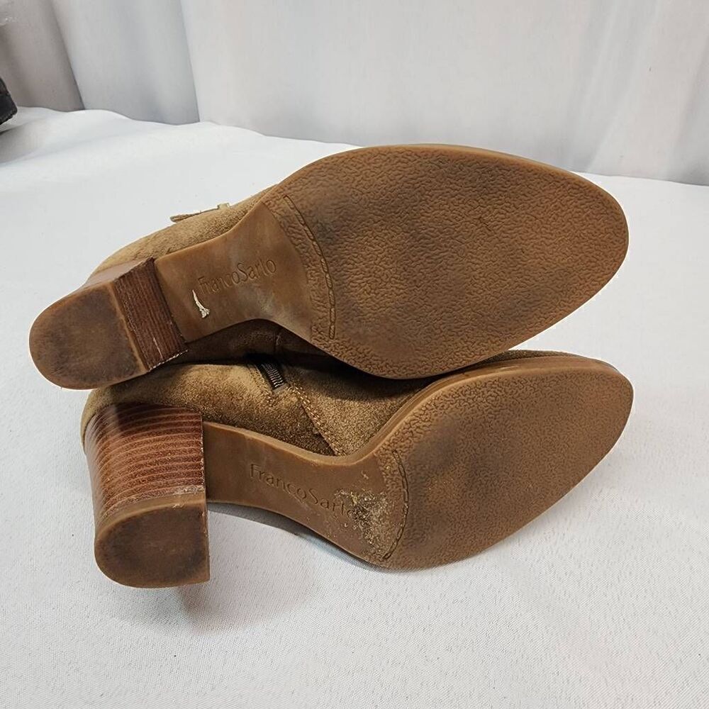 Franco Sarto Size 6.5 Women's Dorinda Suede Ankle Booties Cognac Buckle block He - Picture 10 of 10